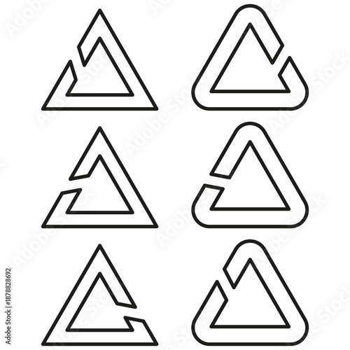 Triangle outline icon. Geometric loop set. Penrose shape Vector. Infinity delta sign.