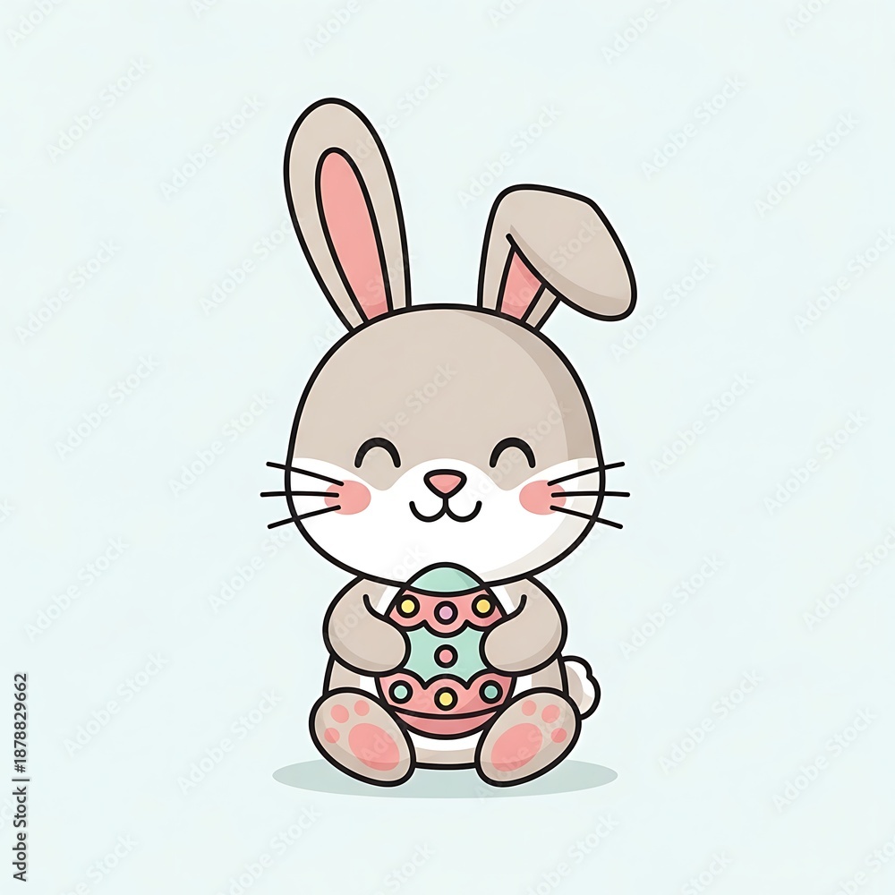 Obraz premium A cute cartoon bunny holding a decorated egg