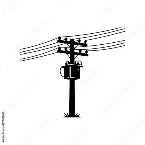  electric pole with electric cable and grid 