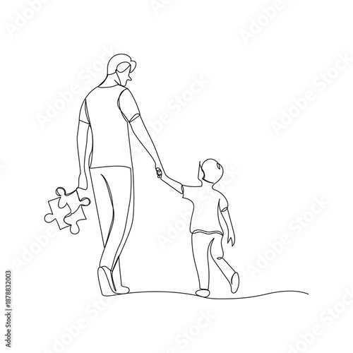 World Autism Awareness Day continuous one line drawing and minimalist style isolate outline illustration