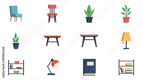 Collection of Various Home Furniture Icons.