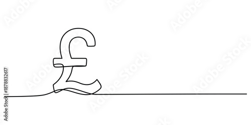 Continuous line drawing pound sterling symbol