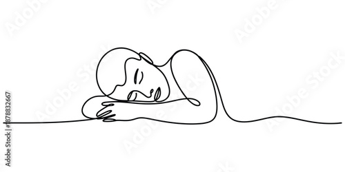 Continuous line art of person sleeping or resting