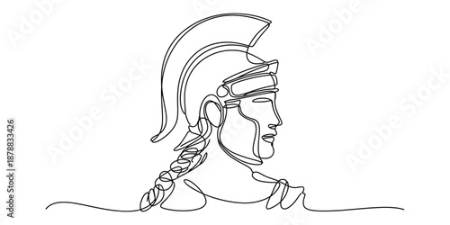 Continuous line drawing of ancient warrior helmet profile