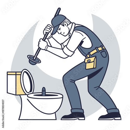 Plumber fixing toilet