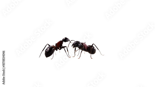Macro View of Ants and Larva Isolated on White Background