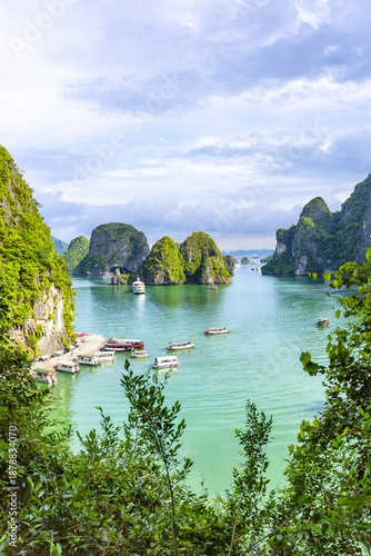An open water view of the dramatic Ha Long Bay, Vinh Ha Long, a UNESCO World Heritage site