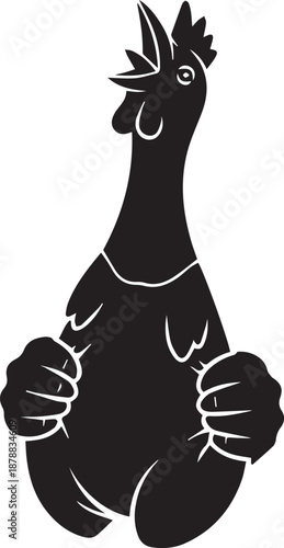 Muscular cartoon chicken with clenched fists and spiky hair