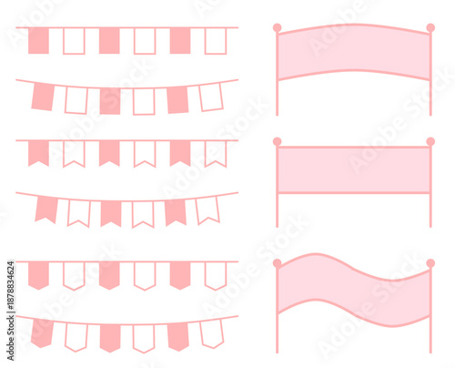 旗のおしゃれな見出し装飾・素材 ガーランド ベクターイラスト フレーム セット