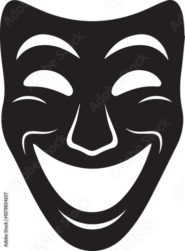 Stylized smiling mask with winking eyes on white background