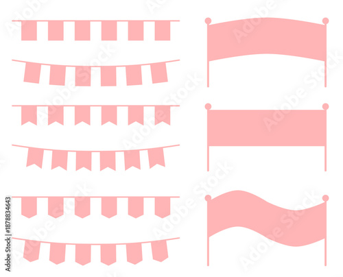 旗のおしゃれな見出し装飾・素材 ガーランド ベクターイラスト フレーム セット