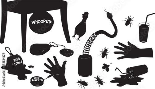 Whimsical assortment of quirky prank items and gadgets