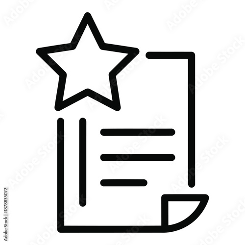 Vector icon black line icon of a document with a star rating on it, representing review or feedback