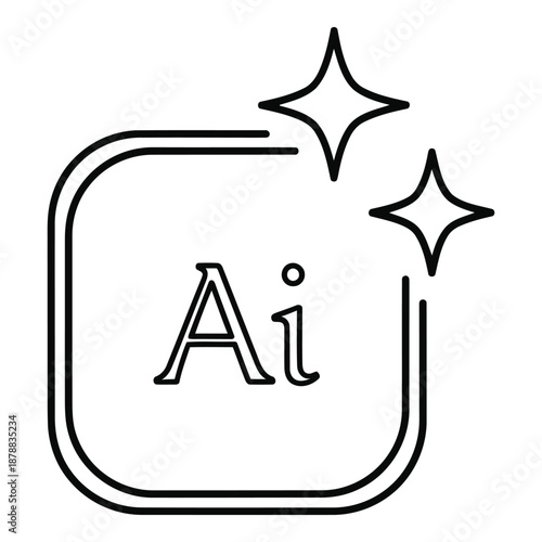Vector icon black line drawing of adobe illustrator logo with sparkles