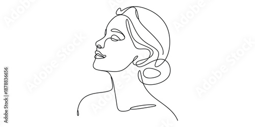 Elegant one line drawing capturing the serene profile of a woman gazing towards the sky