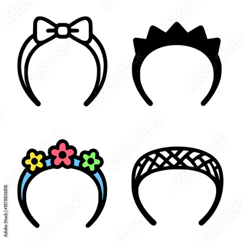 Headband illustration icon in outline, silhouette and colored style
