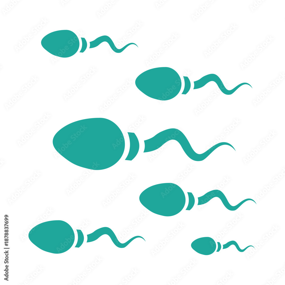 Fototapeta premium Teal sperm icons illustrating conception and reproduction