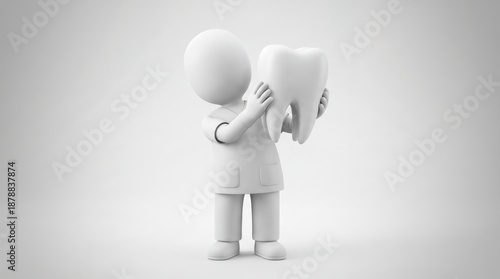 3d white man holding a teeth.