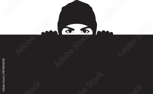 Person peeking over wall