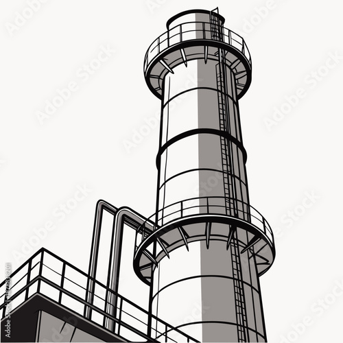 Industrial chimney with stairs and platforms