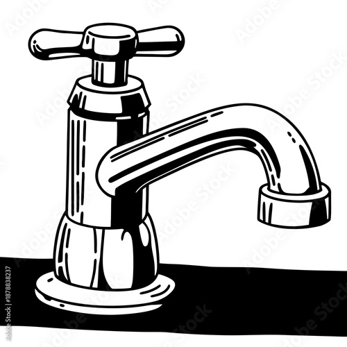 Black and white faucet illustration