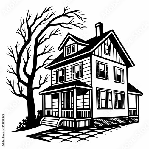Black and white house illustration