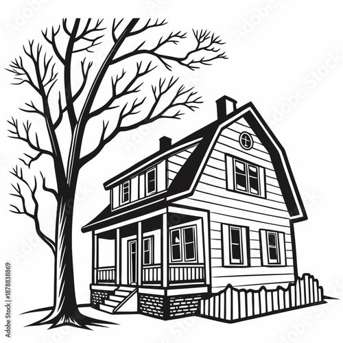 Black and white house illustration