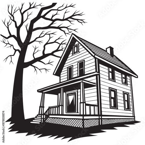 Black and white house illustration