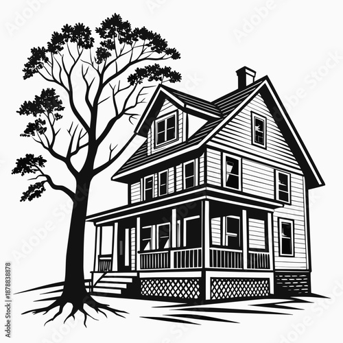 Black and white house illustration