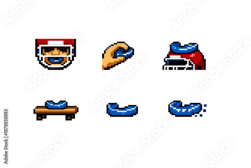 Pixel art football mouthguard icons in various actions