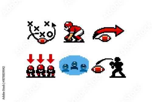 Pixel art American football play icons in retro 8-bit style