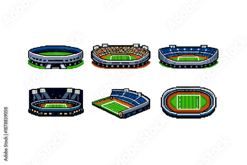 Pixel art stadium collection with six different views and styles
