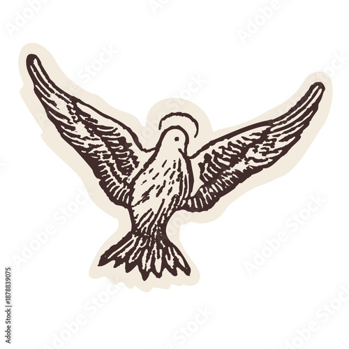 Simple descend dove Holy Spirit Clipart for bible study motif. Hand drawn isolated vector symbol for pentecost scripture bible journaling, Catholic Church newsletter or Holy Ghost motif