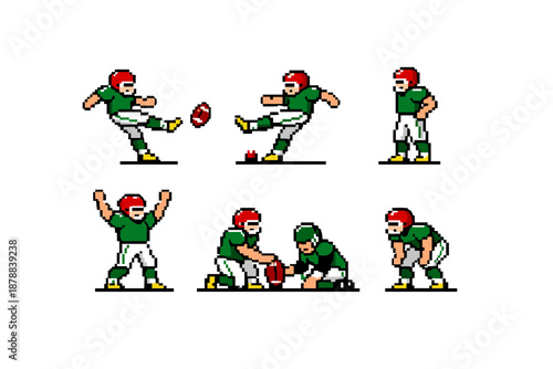 Pixel art American football kicker sprite sheet with six poses