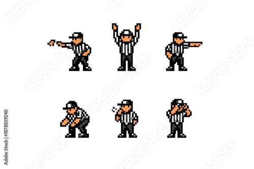 Pixel art football referee in six different actions