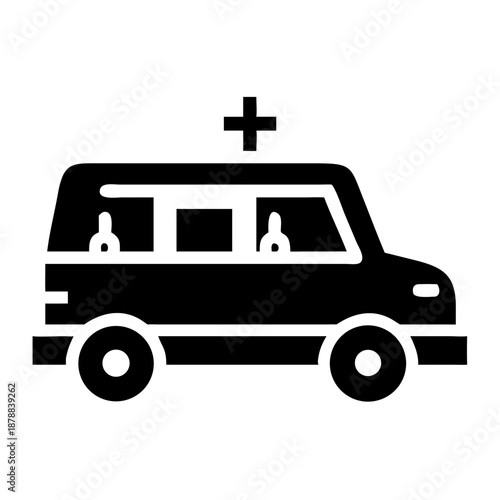 Black silhouette icon of an ambulance vehicle with a medical cross on its roof