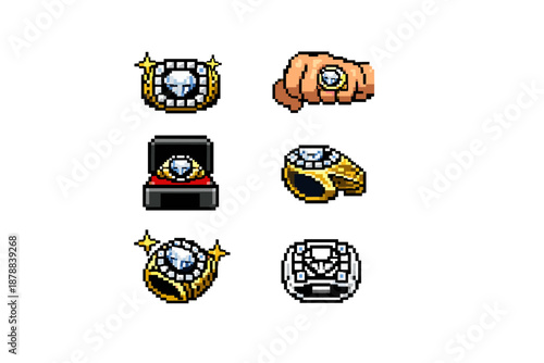 Pixel art championship rings in various poses for video games
