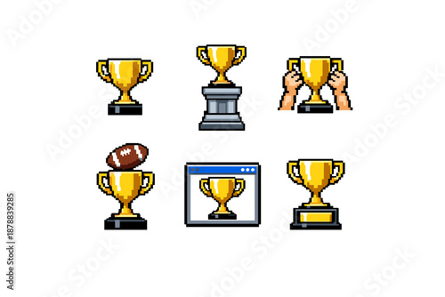 Pixel art trophy collection for retro video games