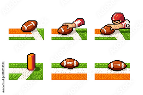 Pixel art football game, goal line touchdown sequence