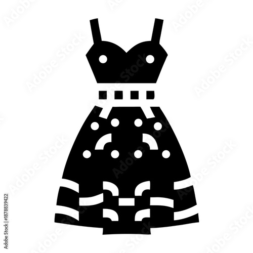 Stylish vintage dress icon featuring a sweetheart neckline and polka-dotted skirt