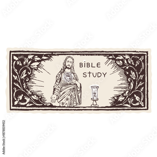 Jesus Sacred heart Catholic Bible study clip art label. Hand drawn isolated vector motif for christian religious illustration motif. bible Journaling icon for scripture faith