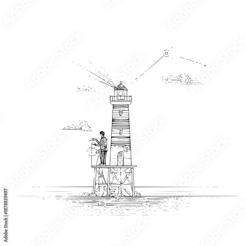 Lighthouse illustration drawing sketch sea ocean light beacon coast nautical tower marine navigation artwork nature