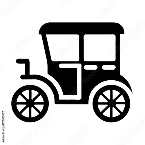 Vintage horse-drawn carriage or classic automobile simple black icon design