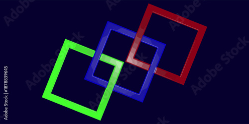A 3D rendered repeating interlaced diamond pattern in red, blue and green