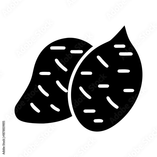 Black glyph icon of two textured sweet potatoes, representing healthy root vegetables