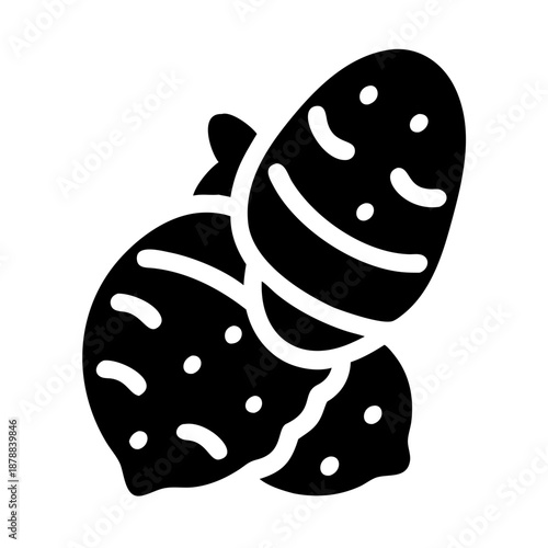 Stylized black and white glyph icon illustrating a small pile of freshly harvested potatoes