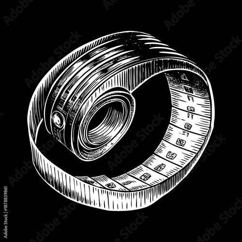 Black and white illustration of a tape measure