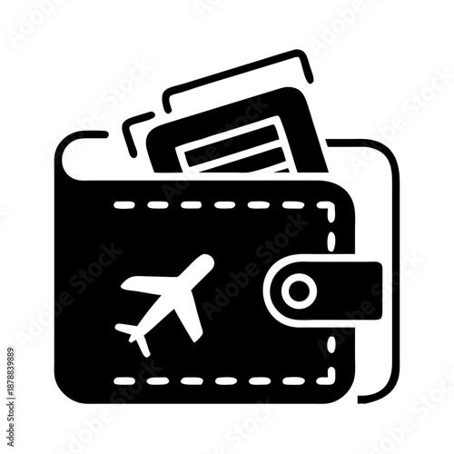 Travel document wallet icon for safe keeping of tickets and essential journey documents