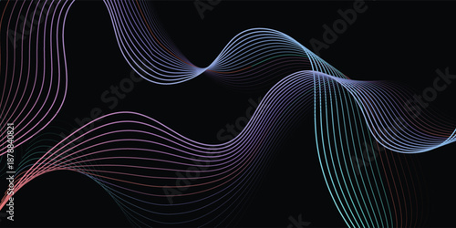 Abstract horizontal glowing blue pink line wave background