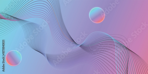 Abstract horizontal glowing blue pink line wave background